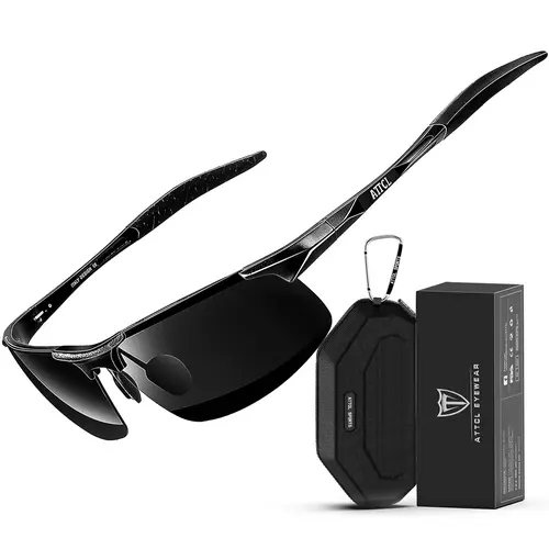 ATTCL 0.71 oz Men's UV 400 Polarized Sunglasses Ultra-Light Al-Mg Metal Frame UV Protection Men’s Sports Eyewear for Golf Fishing Driving Running 99% UVA & UVB Blocking with Microfiber Cleaning Cloth Test Card & Sunglasses Case summerwins