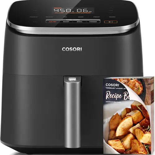COSORI TurboBlaze 6-Qt Compact Air Fryer (Airfryer) - Adjustable Temperature Fryer (170°F–450°F), 9 Functions, 5 Speeds, Nontoxic, 95% Less Oil, Fast Crispy Cooking, Easy to Clean, Recipes Included, US Plug, 11.8x14.4x11.9 in Kitchen Appliance