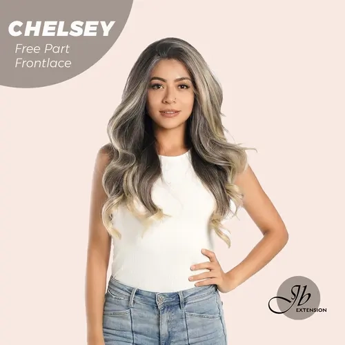 JBEXTENSION 26 Inches Curly Mix Blonde Free Part Pre-Cut Frontlace Wig CHELSEY