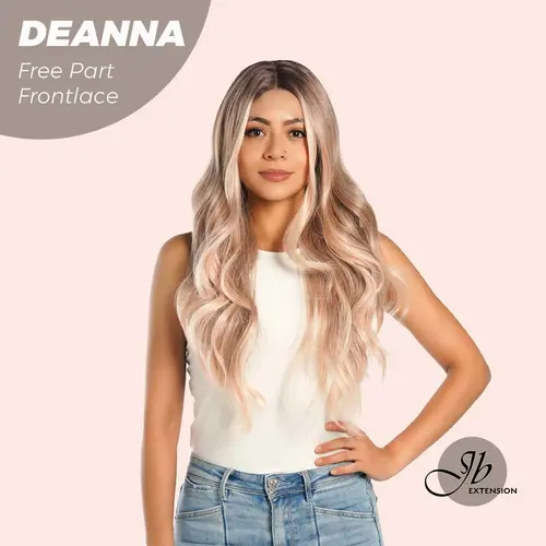 JBEXTENSION 28 Inches Long Apricot Curly Pre-Cut Free Part Frontlace Glueless Wig DEANNA FREE PART