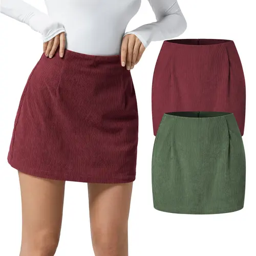 Halara 2-Piece High Waisted Invisible Zipper 2-in-1 Mini A-line Corduroy Casual Skirts Set