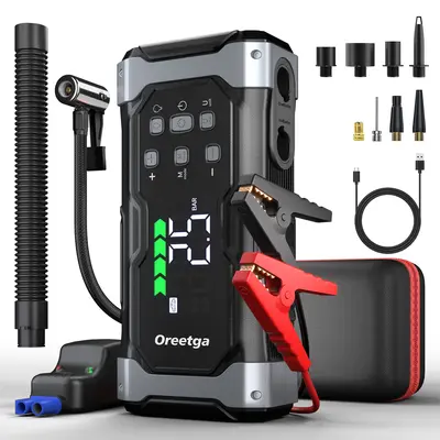 9000A Car Battery Jump Starter with Air Inflator/Deflator Compressor, 7 in 1 Portable Jumper Box Power Pack (ALL Gas/12.0L Diesel) Combo Cordless Air Pump for Tire Inflator & Large LCD Screen Portable Car fathersdaygift,father'sdaygifts
