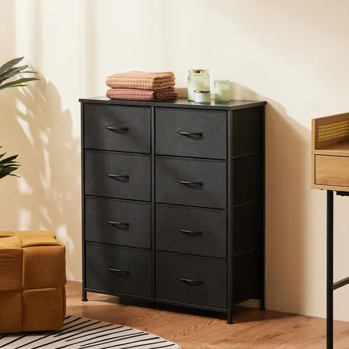 Sweetcrispy 8-Drawer Fabric Storage Tower - Wooden Dresser with Fabric Bins, Steel Frame, Wood Top, 20 - 25 Kg/66lb Load, Closet Organization Solution, Drawers for Bedroom