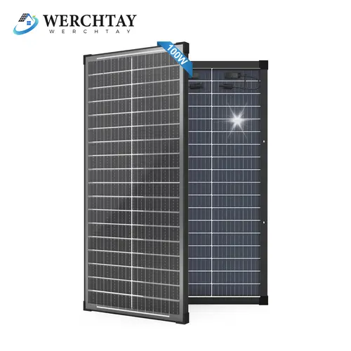 WERCHTAY 100W 12V High Efficiency Solar Panel - Monocrystalline PV Module with Glass Chrome, MC-4, Dual-Sided Double-Sided Power Generation for RV Users, AC Power Supply Off-Grid Home Improvement Systems