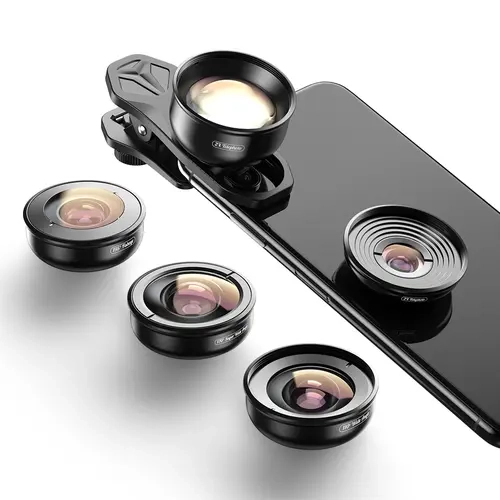 APEXEL 5 In 1 4K Metal Mobile Phone Lens Photographic Kit - No Dark Edge, 10X Macro, 195 Fisheye, 2X Telephoto, 110 Wide Angle, 170 Super Wide, Phone Rig for iPhone 11/11 Pro/11 Pro Max, Pixel, Samsung Smartphones to Capture Food, Flowers, Landscapes
