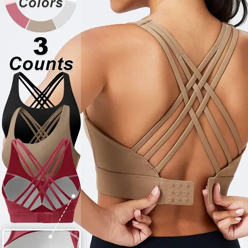 Sports Bra with Sewn in Pads,3 Row Adjustable Hook-eye Closure Criss-Cross Back,Soft and Breathable Non-removable Moulded Cups,High Impact Running Workout Bras for Women,MothersDay Gifts
