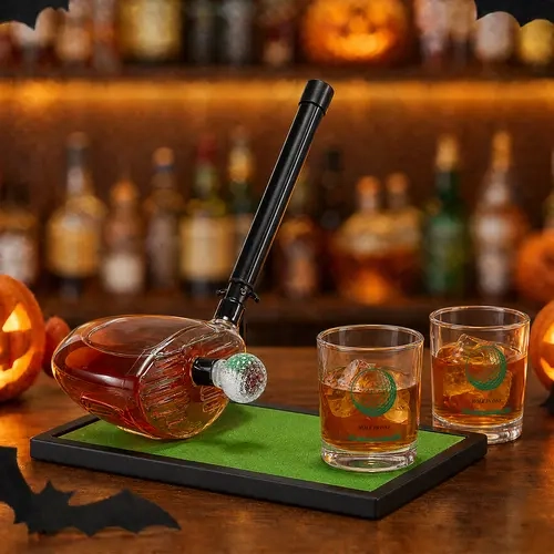 Kollea Golf Club Whiskey Bottle – Golf Ball Glasses, Decanter Set with Luxury Gift Box,Halloween&Christmas Gift,Sports Fan Gifts, Golf Gifts For Men Dad, Cool Gift for Men Classic Utensils Printed Shaped Stopper Dispenser homedecor, home essentials