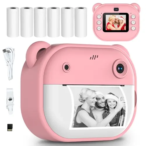 Instant Print Camera with 6 Rolls Thermal Paper & Memory Card, Photo, Video, Black & White Printing, Filters & Games, Birthday & Christmas Gift, Instant Cameras That Print Photos