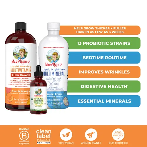 MaryRuth's Triad of Health + Hair Growth Bundle - Liquid Multivitamin + Hair Growth - Liquid Multimineral - Organic Liquid Probiotic
