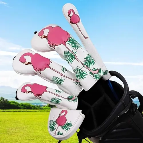 Craftsman Golf Flamingo White Equipment Headcovers - For Driver, Fairway Wood, Hybrid, Putter - Elastic Bands Gift Accessory for Christmas, Father’s Day