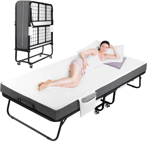 TLGREEN Foldable Bed, Portable Bed, Folding Bed with Mattress, Twin Size Rollaway Bed with Mattress for Adults, Metal Frame with Memory Foam Mattress, for Bedroom, Office, Camp,No Assembly Required,Platform Bedframe, bed frame summerwins