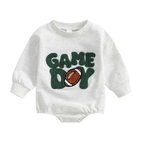 REDWOON Newborn Baby Boy Girl Game Day Outfit Embroidered Football Onesie Newborn Fall Winter Long Sleeve Romper