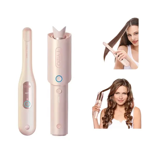 【Cordless Portable】TYMO CLAMGO & TYMO CURLGO PRO Hair Curler & Straightener with Ceramic Plates, Negative Ion Technology, Dual Voltage, 3 Heat Settings, 5 Minute Quick Fix, 2 Hour Charge, 30 Minute Auto Shut Off, 60s Fast Heat Up, Ceramic Plated toolupgra