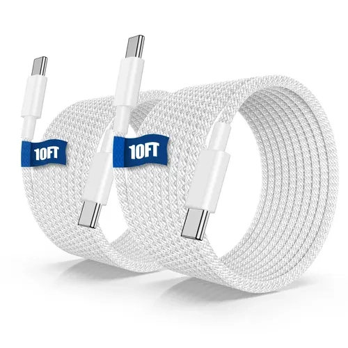 GQOHRT 60W USB-C to C Charger Cable (10FT/6FT), Durable High-Quality Braided Nylon Cord with Recyclable Cotton Yarn for iPhone 16/15 Series, iPad, MacBook, Samsung Phones