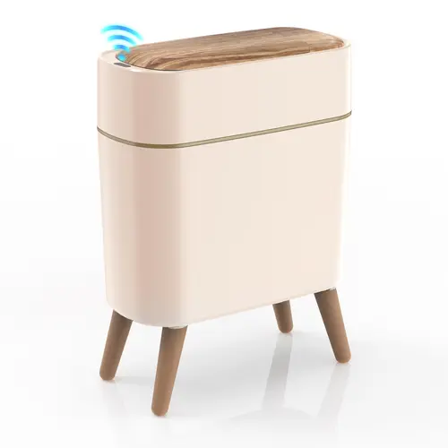 Pukomc Smart Induction Automatic Trash Can - Touchless Motion Sensor, Waterproof ABS Plastic, 2.6 Gal Space-Saving Waste Bin for Kitchen Bathroom Bedroom Office, Hands-Free Open, Nordic White