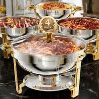 dealsforyou WARMOUNTS 5QT Chafing Dish Buffet Set, Glass Lid /Stainless steel lid 2/4/6 Pack Gold Accent Stainless Steel Chafers and Buffet Warmers Sets with Lid & Lid Holder for Parties Catering Events Weddings Banquets