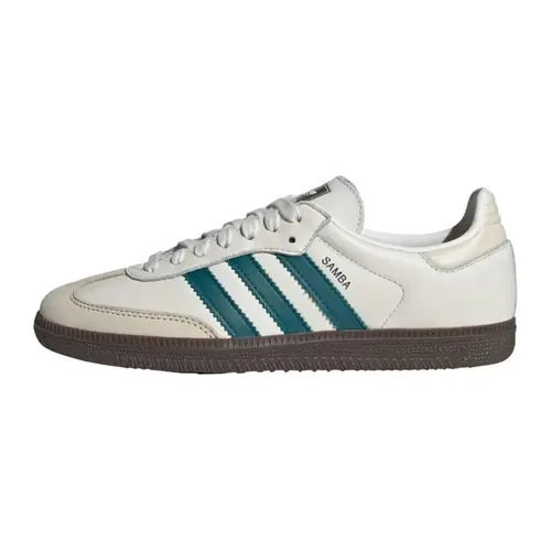 Women's adidas Samba OG Low Top Sneaker Trainer - Cloud White Legacy Teal Leather Casual Athletic Footwear, Daily Fashion Rubber Walking Shoes, Stripes