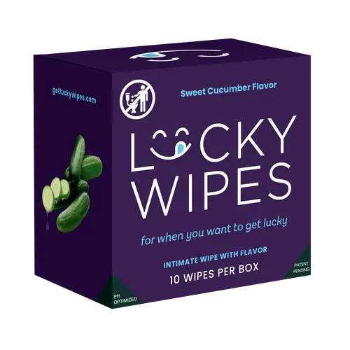 Sweet Cucumber Flavored Wipes For Men, Lucky Wipes,  10 Wipes per Box, Scented and Flavored, Gentle, Personal Care, pH Optimized men's hygiene, Made in the USA Travel Wipes