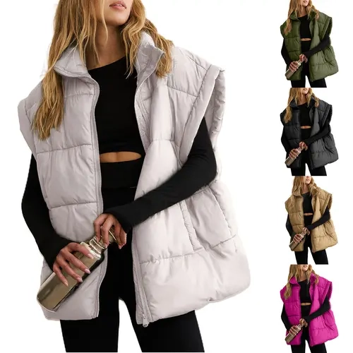 UANEO Women Winter Oversized Puffer Vest Lightweight Stand Collar Flysleeve Insulated Padded Puffy Jackets Coat with Pockets #TikTokShopBlackFriday