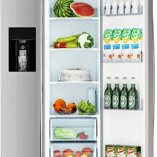 Antarctic Star 20 Cu Ft Stainless Steel French Door Refrigerator - Outward Side Freezer, Water Dispenser, Built-In Ice Maker, Auto Defrost, Adjustable Thermostat, 30.79" Deep, Fresh Airflow, LED Display, Removable Seal, Easy Clean