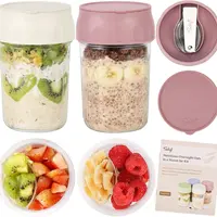 Soligt Overnight Oats Containers with Lids, Folding Spoons, and Divided Compartments for Fruit & Nuts, Small Glass 16oz Mason Jars for Oatmeal Yogurt Parfait Kitchen Utensils 2026 Canister Storage Portable Reusable Airtight Tin #DealsForYouDays
