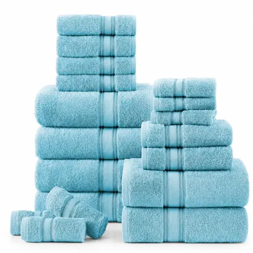 LANE LINEN 18-Piece Bathroom Towel Set - 6 Bath, 6 Hand, 6 Washcloths, 550 GSM Zero-Twist Cotton, Soft, Absorbent, Breathable, Quick-Dry, OEKO-TEX Certified - Family & Guest Bathroom, Housewarming & Holiday Gift