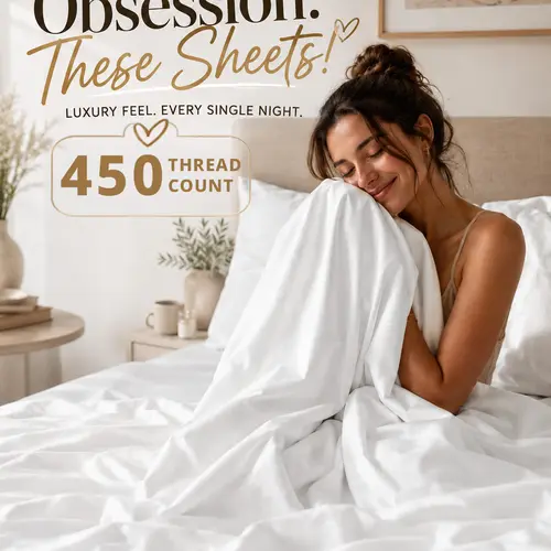 LANE LINEN 450TC Smooth 100% Long-Staple Cotton Bedsheet Sets - Soft Comfy Bedding, Sateen Weave, Breathable & Cooling, 15" Deep Pocket All-Around Elastic, OEKO-TEX Certified, Machine Washable, Flat Fitted Sheets, Housewarming & Holiday Gift
