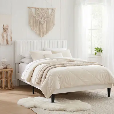 SHA CERLIN Velvet Upholstered Platform Bed Frame Adjustable Headboard Two Styles Wooden Slats No Box Spring Needed ChristmasGifts TikTokShopBlackFriday