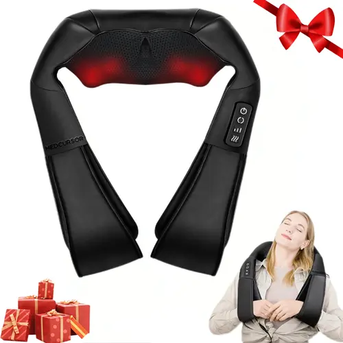 Medcursor Faux Leather Shiatsu Massage Pillow with Heat - Portable Electric Device, 8 Nodes Deep Tissue Tool, Neck Shoulder Relaxer, Back Massager, Selfcare Item, Neck-Leg Versatility, Relaxing Gift