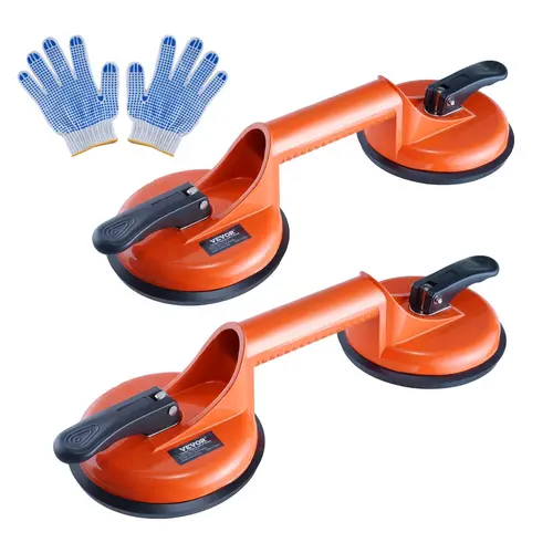 VEVOR Industrial Glass Suction Cup Lifter 2-Pack, Car Repair Tool with 4.7 in/119 mm Wide Grip Aluminum Alloy Handle, 330 lbs Load Capacity for Heavy Lifts, Strong Seal for Glass Granite Handling