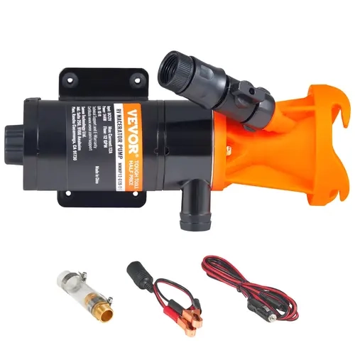 【toolupgrade】VEVOR 12V Portable High-Pressure Macerator Pump - 12GMP Quick-Release Waste Pump with Pure Copper Motor, 7 ft/2.13 m Power Cord, Detachable Valve, Metal Hose Clamp, Dual Blades, Overheat Guard for RV, Motorhome, 150l Water Tank Outdoor Use