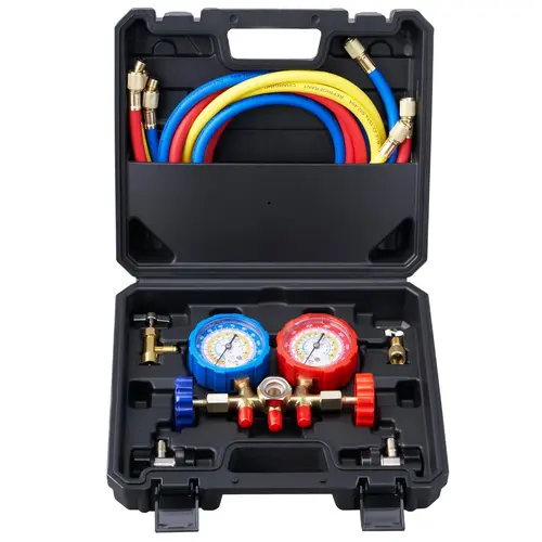 【DealsForYouDays】VEVOR AC Manifold Gauge Set, ac gauge set for car ac repair, 3-Way Refrigerant Gauges for R134a R404A R1234yf R22 with 5ft Hoses, Couplers & Adapters - Auto HVAC Tool for AC Charging, Diagnosing, Evacuation