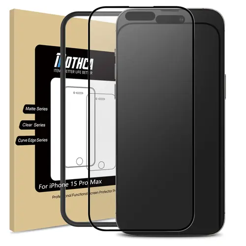 Mothca Matte (No Privacy) Full Coverage Tempered Glass Screen Protector for iPhone 13/14/15/16 Pro Max Plus, Anti-Glare, Anti-Fingerprint, Black Edge, Easy Installation Tool, Case Friendly, Smooth Smartphone Cellphone Devices Protection Accessories