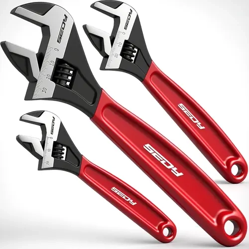SEDY Adjustable Ratchet Wrench Set, Father's Day Gift Mechanic Tools - 6in, 8in, 10in Wide Jaw Black Oxide CR-V Steel Wrenches with Cushion Grip, Laser Marks, Metric/SAE Scales for Professionals