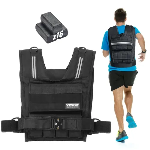 VEVOR Adjustable Weighted Vest,  35lb Weight Vest with Iron Weights, Shoulder Pad, and Reflective Stripe, Body Weight Vest Exercise Set for Men Women, Workout Equipment for Strength Training Running