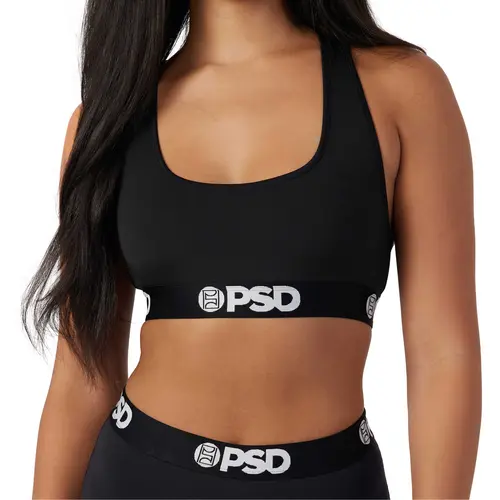 PSD Womens Black Solid Racerback Sports Bra - Comfortable, Breathable, Ultra-light Fabric