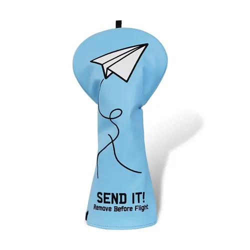 Craftsman Golf Blue "Send It" Essential Golf Accessory Covers - 1 Driver, F Wood, H Hybrid, Blade Putter, Mallet Putter Designs, Synthetic PU, Elastic Bands, Snug Fit, Playful Look, Fits Major Club Brands, 1 Driver Cover