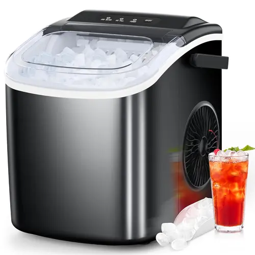COWSAR Compact Self-Dispensing Ice Cubes Maker Machine, 33lbs/24H Production, 15Mins Quick Making, 33lbs Storage, Ice Full Indicator, Self-Cleaning for Home & Kitchen