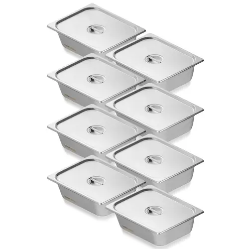 VEVOR 8-Pack Rust-Resist Steel 1/2 Size Anti-Jam Steam Table Pans (4 in Deep Hold with Lids), 0.8mm Thick Smooth Edges, Heat-Resistant, -40℉ Freezer-Safe Kitchenware for Commercial Use, Fits Meats, Veggies, Fruits
