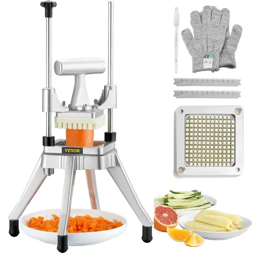 VEVOR Commercial Heavy Duty Hand Operated Food Chopper - 1/4" 420J2 Steel Blades, Nonslip Base, Dicing Kit, Vegetable Cutting Slicer Cutter, Ergonomic Handle, Removable Blades for Easy Washing, Potato Chippers, Fruits Prep, Durable Stainless Steel Utensil