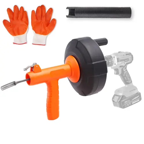VEVOR 25Ft Toilet-Safe Drain Snake, Cost-Effective Drain Auger with Automatic Feeding, Drill Adapter Head, Protective Hose, Gloves, Flexible Cable, Thumb Screw Control, Easy-to-Operate Plumbing Tool for Sink Clog Removal (Bends S/L Corners)