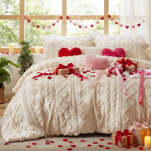 Bedsure Tufted Boho Decorative Bedding Set Comforter Boho Bed Set,Moody Color, GentleSoft 3 Pieces Farmhouse Shabby Chic Embroidery Bedding, Soft Jacquard Comforter for All Seasons Gifts