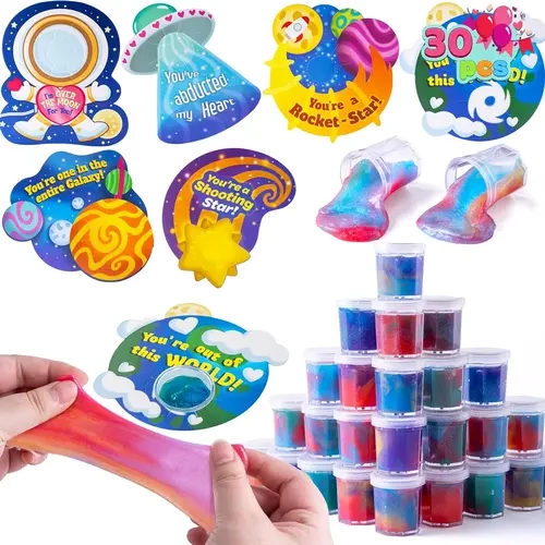 30 Pack Valentines Day Gift Cards with Galaxy Slime Stress Relief Fidget Toy for Kids Party Favor, Classroom Exchange Prizes, Valentine Party Favors, Valentine’s Greeting Cards 2025 Valentine Exchange Cards