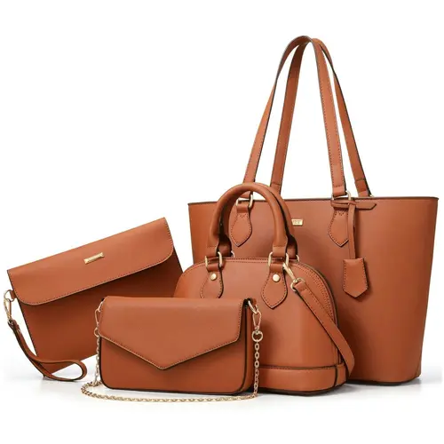 UKEIN Women's 4-Piece Durable Synthetic Leather Tote Bag Set - Environmentally Friendly, Practical Everyday Purse with Crossbody, Satchel Work Handbag, 4-Way Colorblock Carry, Ample Pockets, Multi-Color Options, Premium Daily Use, Gifts for Female Adults