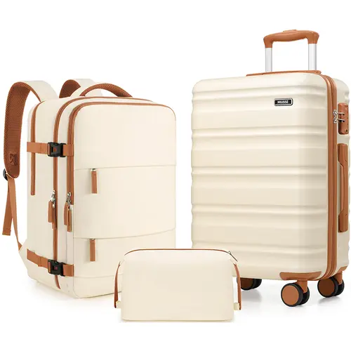 Miusse Luggage Set Durable 3-Piece Mix-Match Synthetic Hard Shell Polycarbonate - 20in Spinner Carry On, Lightweight, TSA Lock, YKK Zipper, Telescoping Handle, Fully Lined Interior, Elastic Strap Hold, Anti-Collision, Buckle, Leakproof, for Summer Travel