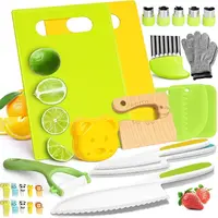 17/28-Piece Montessori Toddler Knife Set – Real Cooking Knives for Kids, Including Safe Cutting Kitchen Knives and Toddler-Specific Tools, Montessori Kitchen Tool Kit, Children's DIY Creative Set, Pretend Play Toy, Family Gift, Summer Vibes