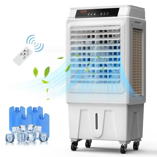 【toolupgrade】VEVOR Portable Evaporative Swamp Cooler - 3100 CFM, 135° Oscillating, 3-Speed Control, 12H Auto Off, 9Gal Unit, Garden Hose & 4 Icepack Chill Compatible, 3-in-1 Cool-Humidify-Blow Fan for 950 Sq.ft Indoor/Outdoor Use