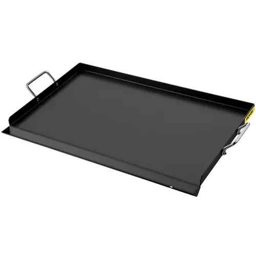 VEVOR Rectangular Carbon Steel Griddle - 16x24in Large Flat Top Plate, Barbecue Accessories with 2 Handles, X-Shaped Back, Sticky-Resist Cook, Fast Heatup, Waste Oil Disposal Drain Hole, Oil-Compatible, for Stove, Camping