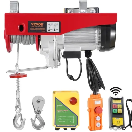 VEVOR tool upgrade Electric Hoist Winch with Copper Motor, 2200 lbs Max Load, 120V, 40 ft Single Cable Lift Height, Single/Double Slings, Emergency Brake, Wireless/Wired Remote Dual Control, 1100 lbs Double Load, for Garage Lifting, Automotive Repair