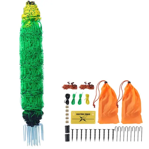 【toolupgrade】VEVOR AC110-240V Electric Fence Netting, 35 in x 164 ft PE Mesh with Posts & Double-Spiked Stakes, Windproof Support Weather-Proof Kit for Farm Animals, Portable Utility Fencing for Backyards & Farms